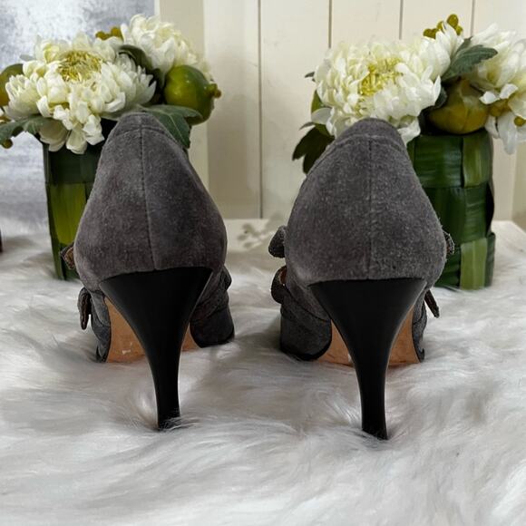 Michael Kors Suede Leather Double Strap Platform High Heel Mary Jane’s Gray 5.5 - Picture 8 of 16